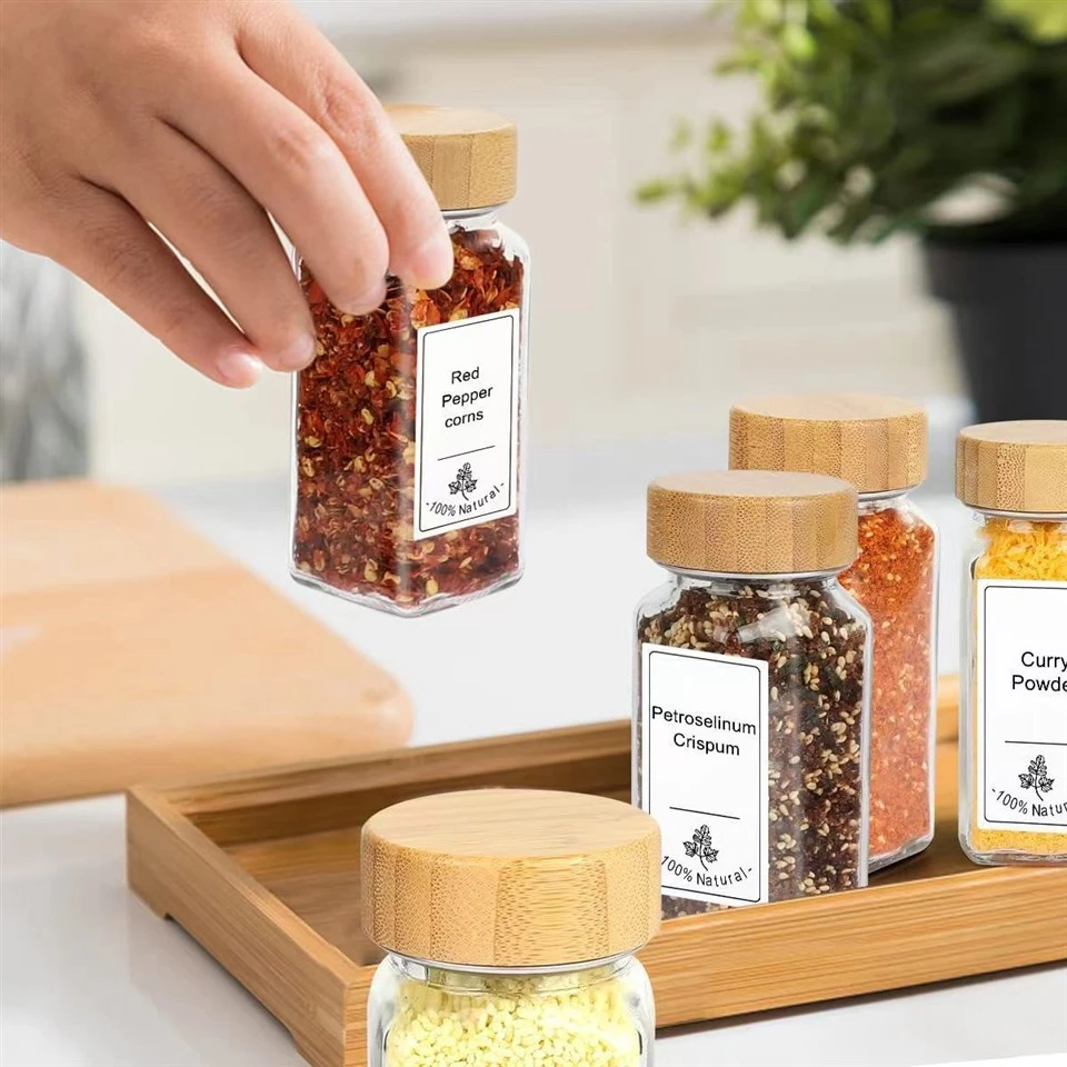 Square Glass Spice Jars with Bamboo Lids